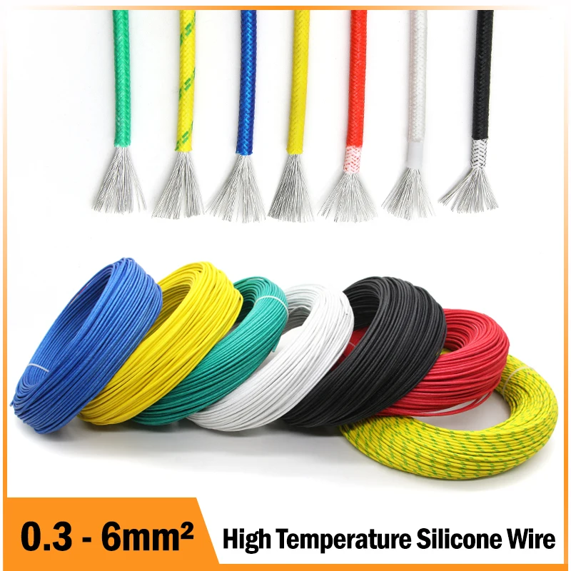 2/5/10M SHigh Temperature Silicone Heat Resistant Wire 250°C Fiberglass Braided Insulated Warm Floor Element Copper Cables