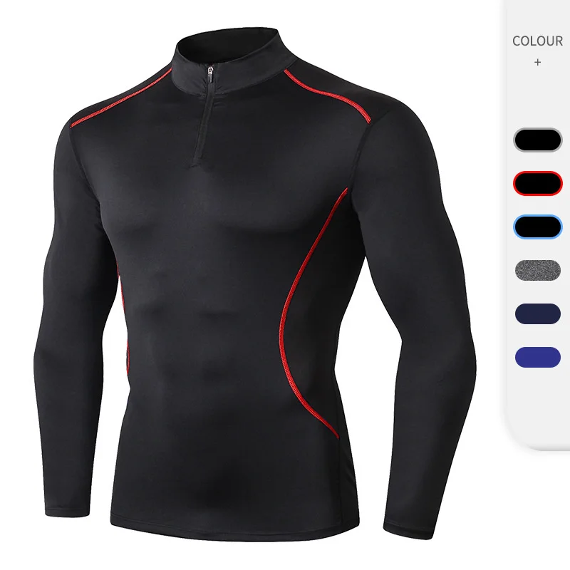 

Men's autumn and winter standing collar fitness suit pro sports running training long sleeve high elastic and fast drying tights