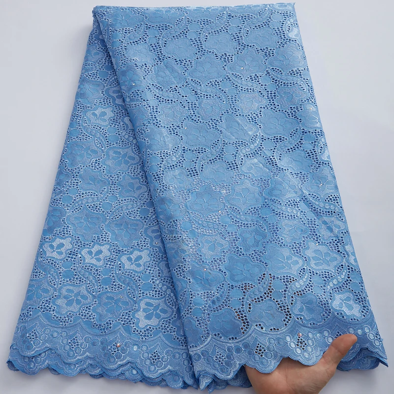 

African Cotton Lace Fabrics With Stones High Quality 2022 France Nigeria Swiss Voile Cotton Lace Fabric Party Dress Cloth 2969A