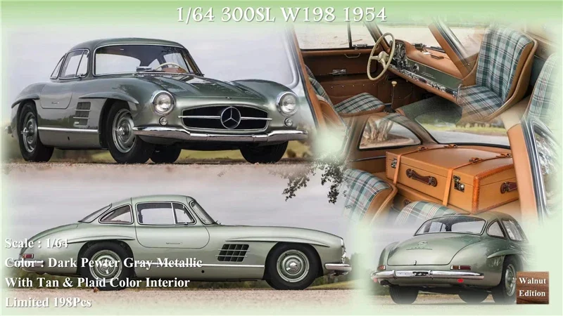 MY64 1:64 300SL W198 1954 Металлическая розовая/синяя/серая модель автомобиля из смолы