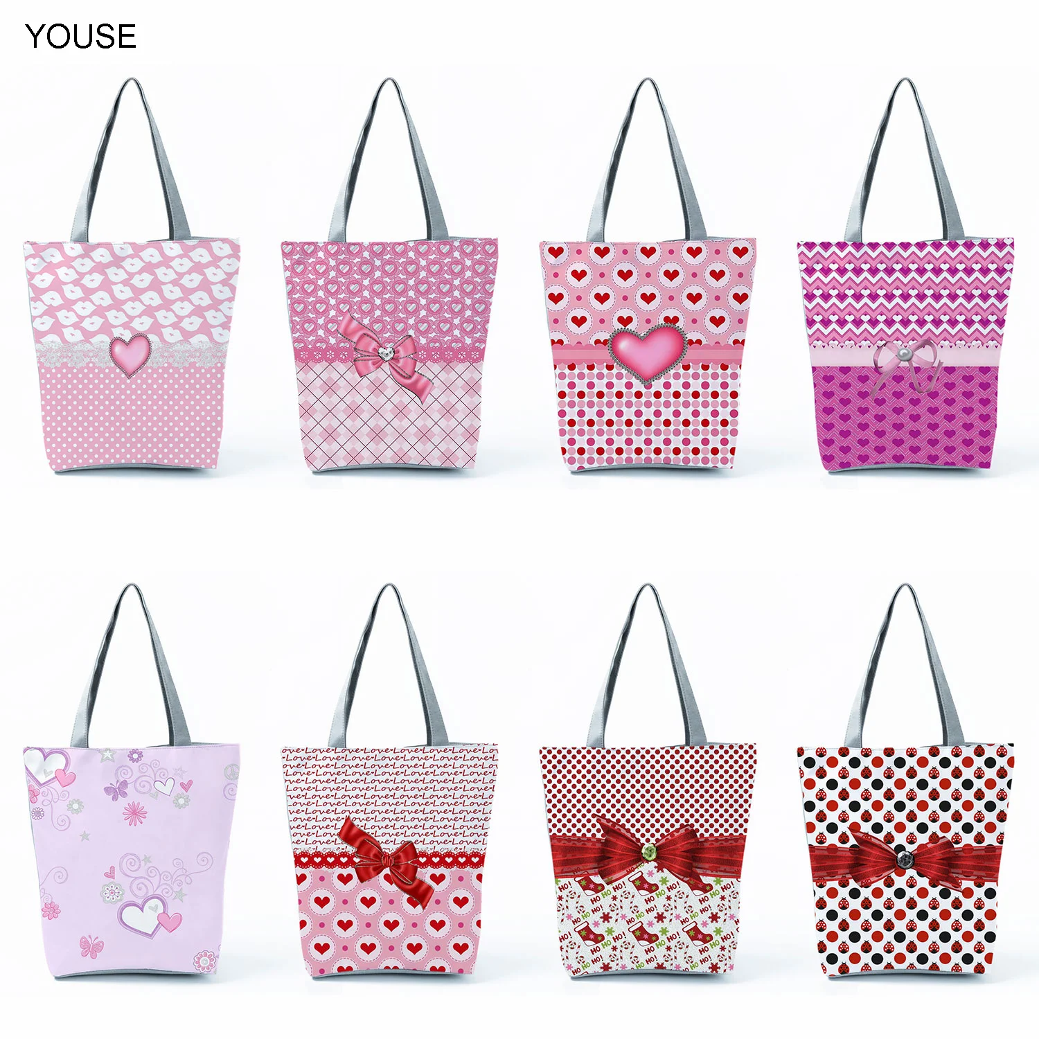 

Customize Creativity Chic Bow Knot Love Streamer Pattern Women's Tote Beautiful Gift Handbag High Capacity Shoulder Shopping Bag