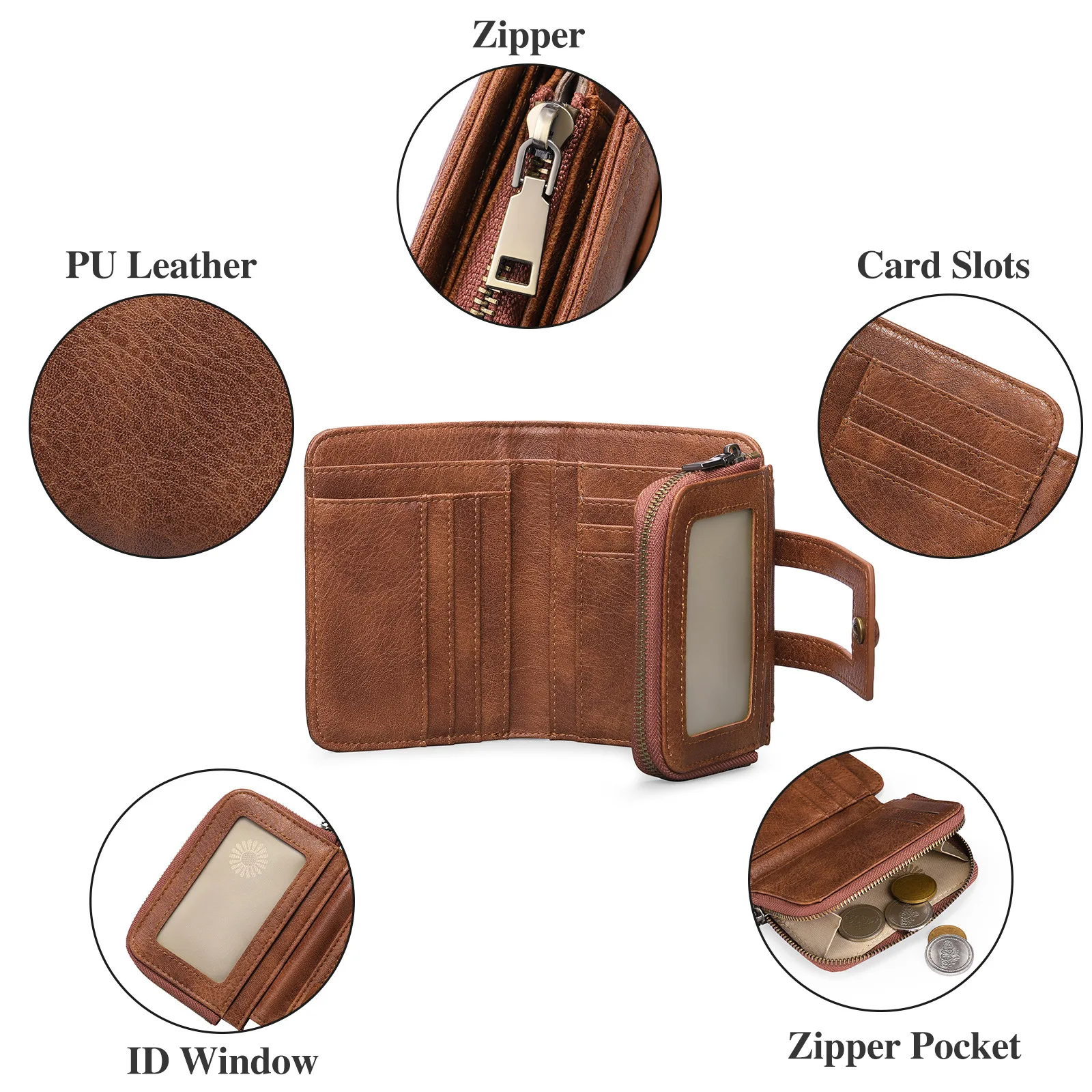 

New Ladies Wallet Short Oil Wax Genuine Leather Wallet Women Card Holder Zipper Coin Purse