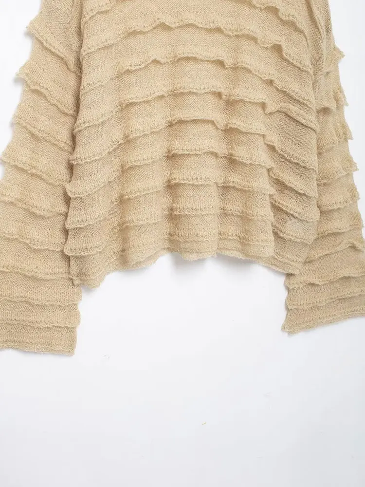 TRAF осенний женский модный многослойный декоративный полупрозрачный свитер