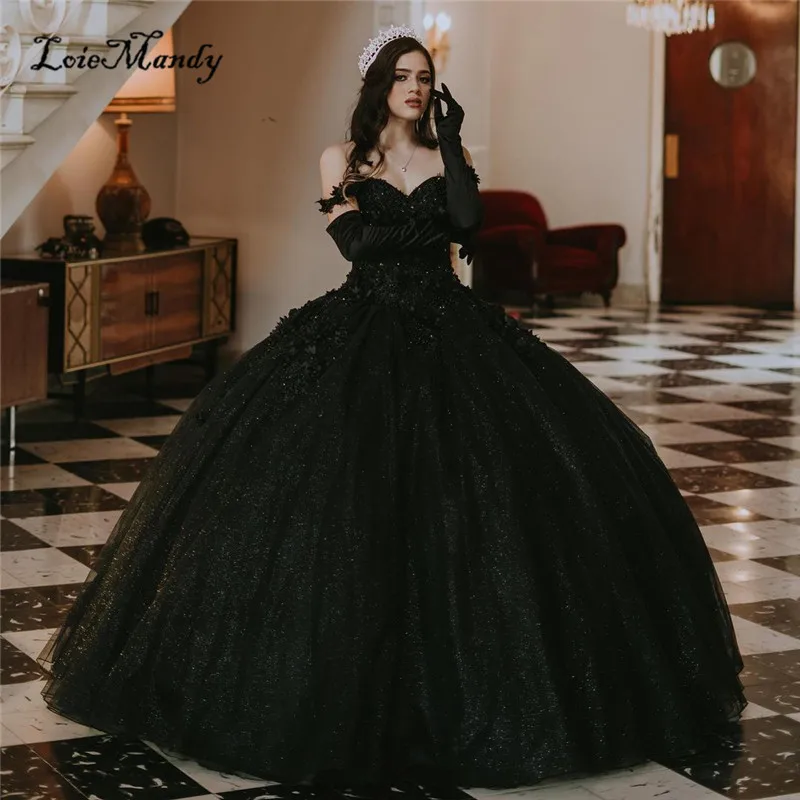 

Puffy Ball Gown Quinceanera Dresses 2023 Elegant Off Shoulder Sweet 16 Pageant Dress Formal Black Vestidos de 15 quinceañera