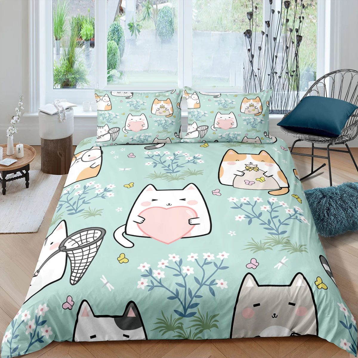 

Cartoon Cat Duvet Cover Set Cartoon Bedding Set With Pillowcase 2/3pcs Comforter Cover For Bedroom Decor Animal Print