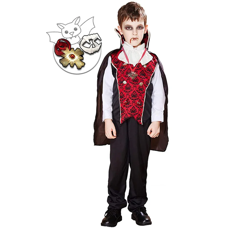 2022 New Boys Cheap Halloween Horror Vampire Costume Cosplay Party Gothic Kids Bat Cape Set Carnival Easter Purim Fancy Dress |