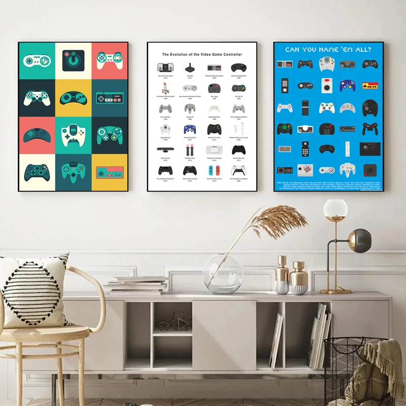 

Джойстик для видеоигр в стиле ретро, карманный игровой геймпад, холщовая картина, Настенная печать, картина для гостиной, домашний декор