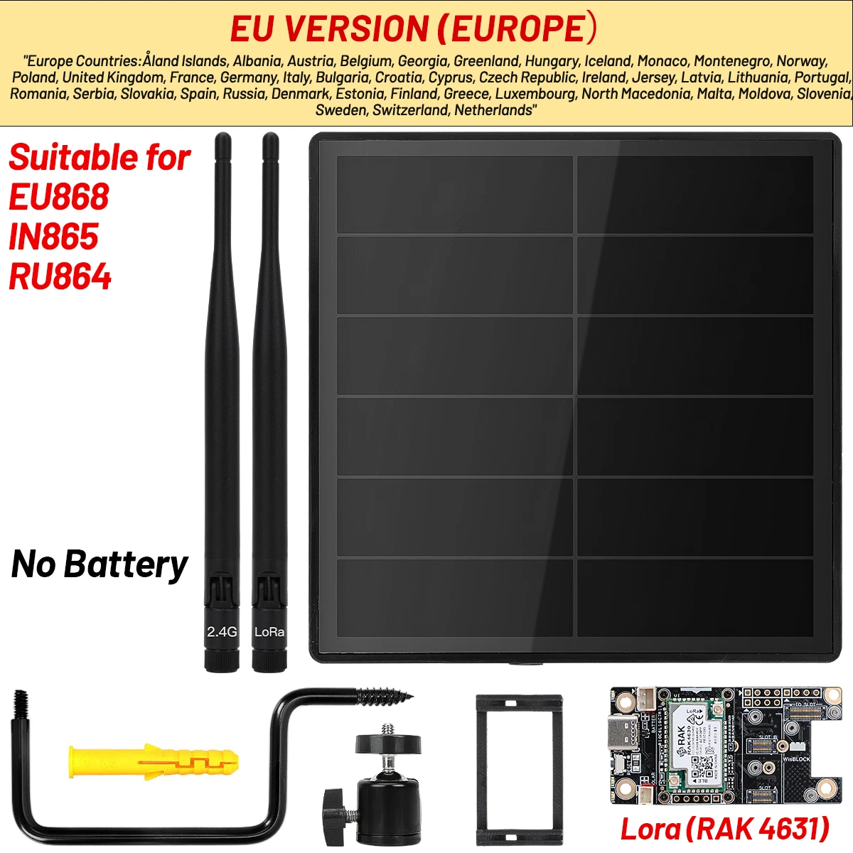 

Местластичная солнечная энергия D5 RAK4630 LoRaWAN Беспроводной модуль SX1262 Lora RAK19007 Базовая плата низкой мощности с антенной Lora 915/868 МГц