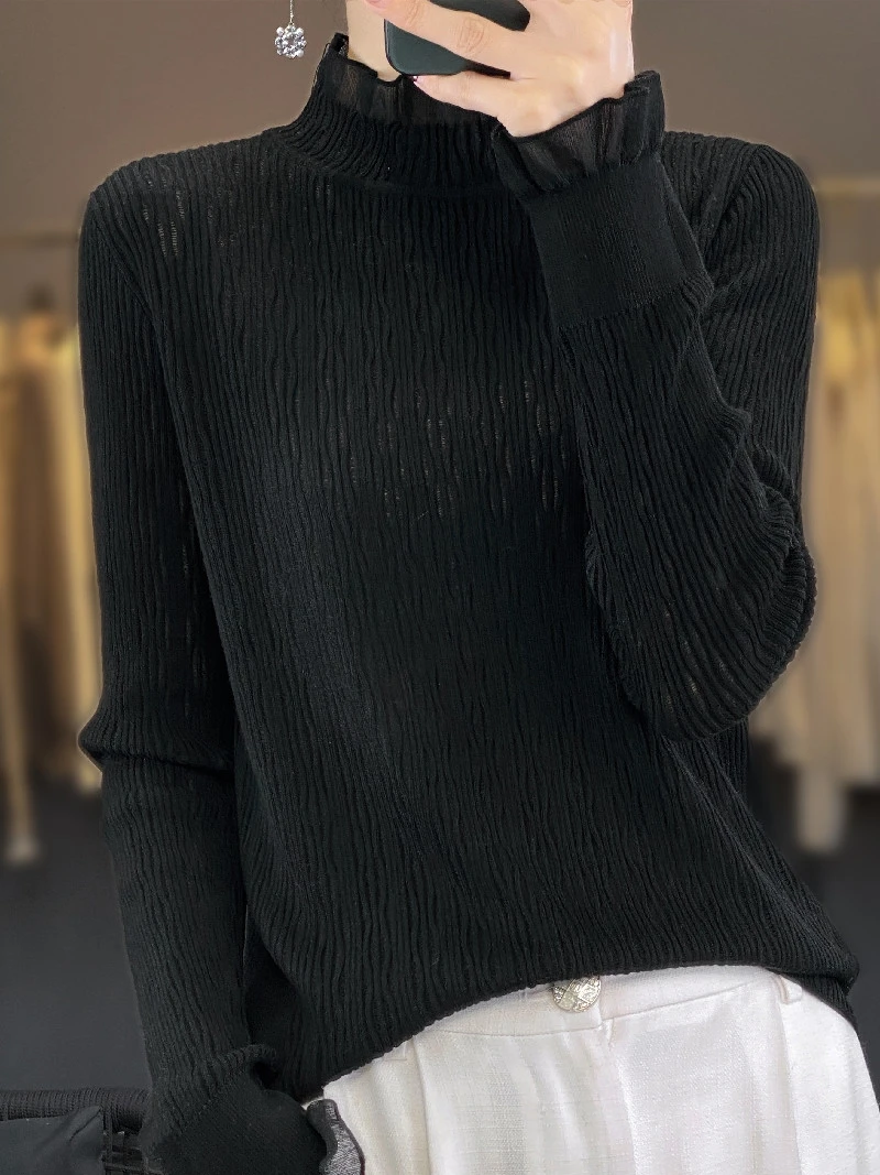 Кружевная кружевная рубашка с длинными рукавами и грибком женская тонкая