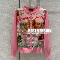 best version knitted women pink cardigan o neck classic letter fruit print patchwork baby skin soft fabric sweater cardigans s l