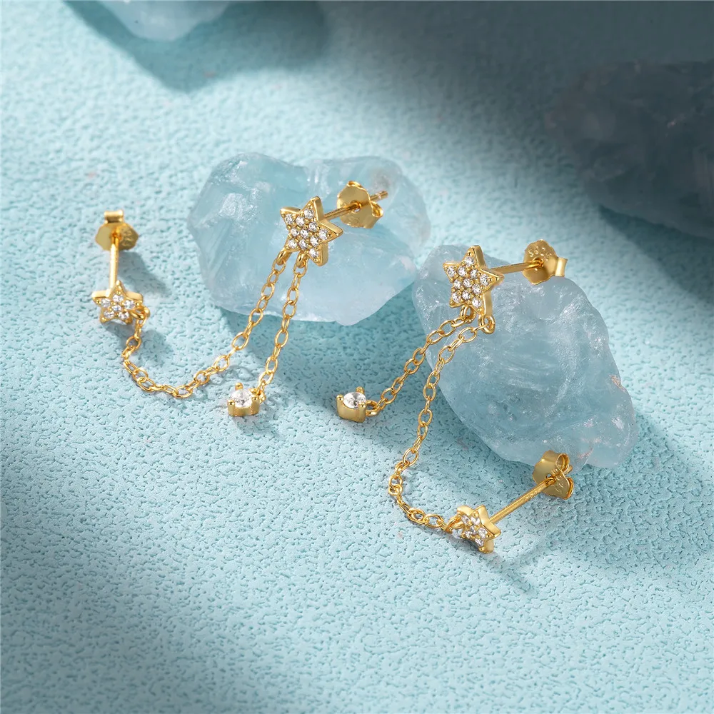 

Женские серьги-подвески из серебра 925 пробы с двойной звездой