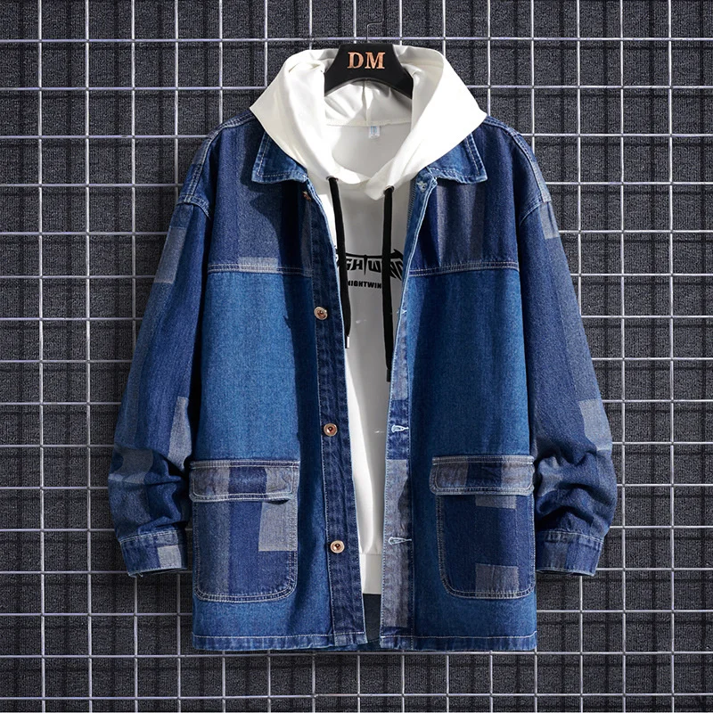 

2022 New Spring Men's Jacket Casual Fashion Denim Jacket Men's Loose Stitching Jacket Denim Jacket Men