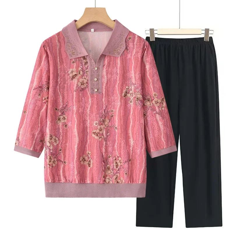 Летняя трикотажная футболка с рукавом до локтя для женщин среднего и пожилого