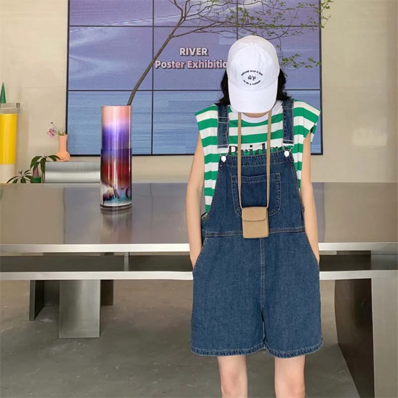 

New Denim Overalls Women Loose Denim Suspenders Wide Leg Short Pants Summer Casual Denim Shorts with Adjustable Shoulder Straps
