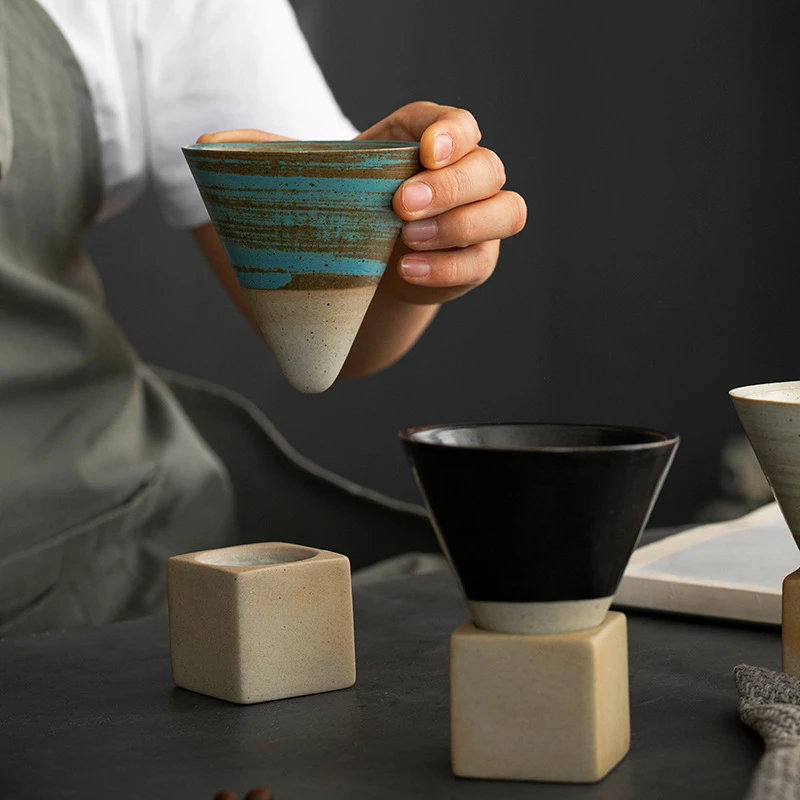 

Ceramic coffee cup creative hand painted glazed tea cup with base stoneware personal water cup