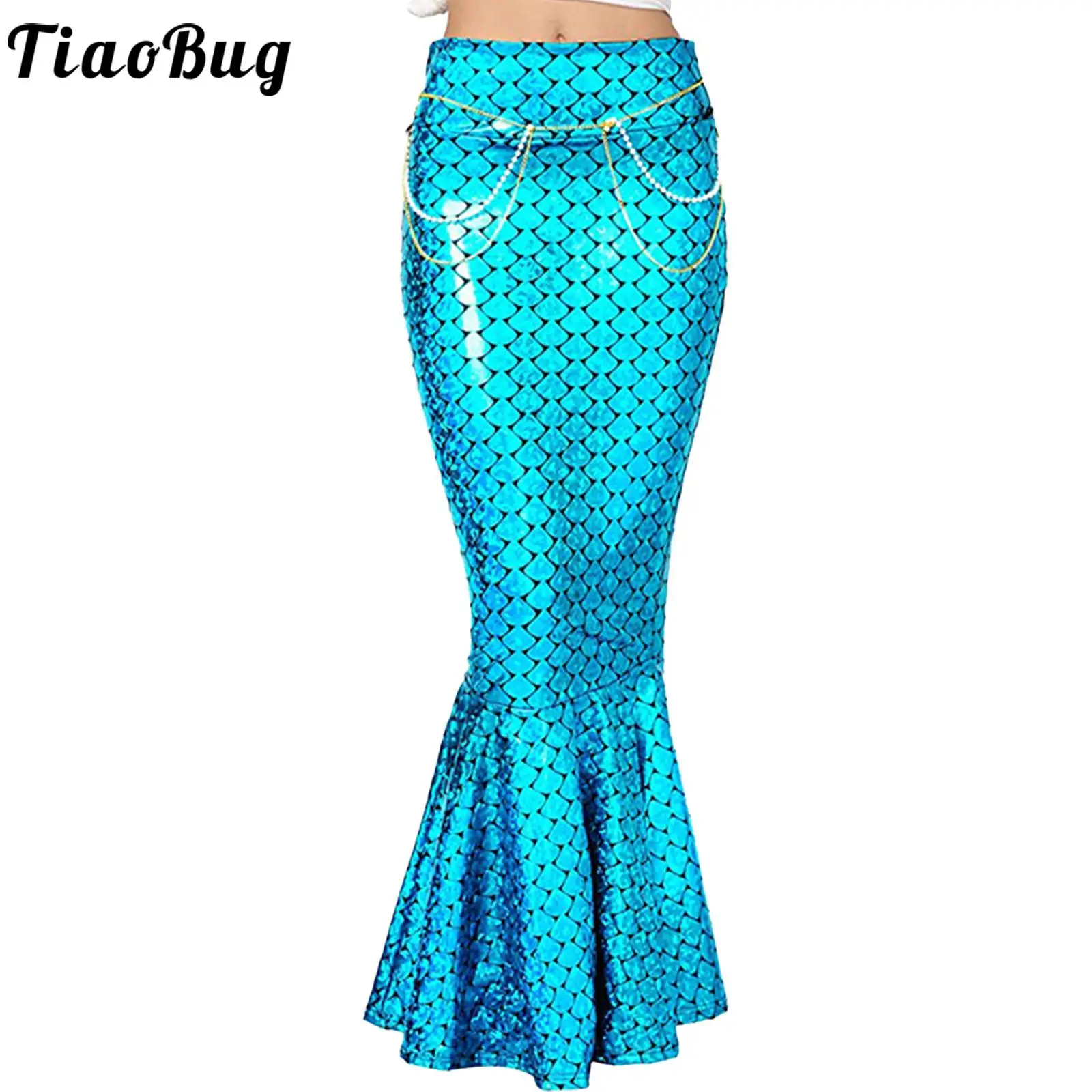 

Женские юбки с хвостом русалки, Костюмы для ролевых игр на Хэллоуин, длинная юбка макси с высокой талией в виде рыбьей чешуи, женское платье для карнавала