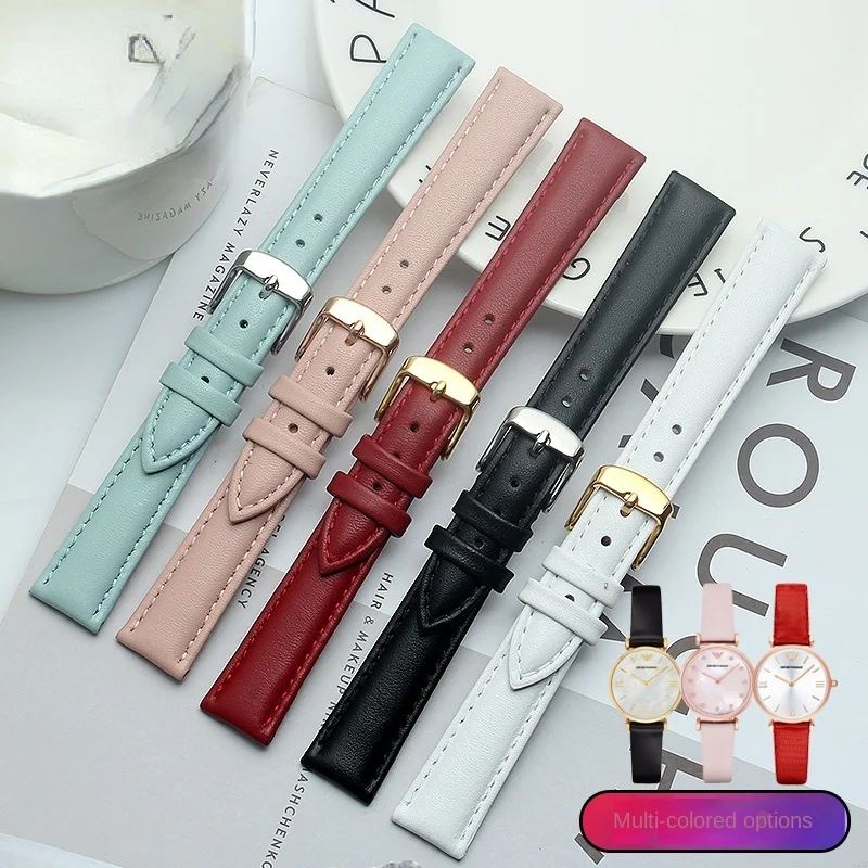 

Genuine Leather Watch Band for Swarovski Fossl Armani Soft Comfortable Men Women Pink Watch Strap Accessories 12 14mm Wristband