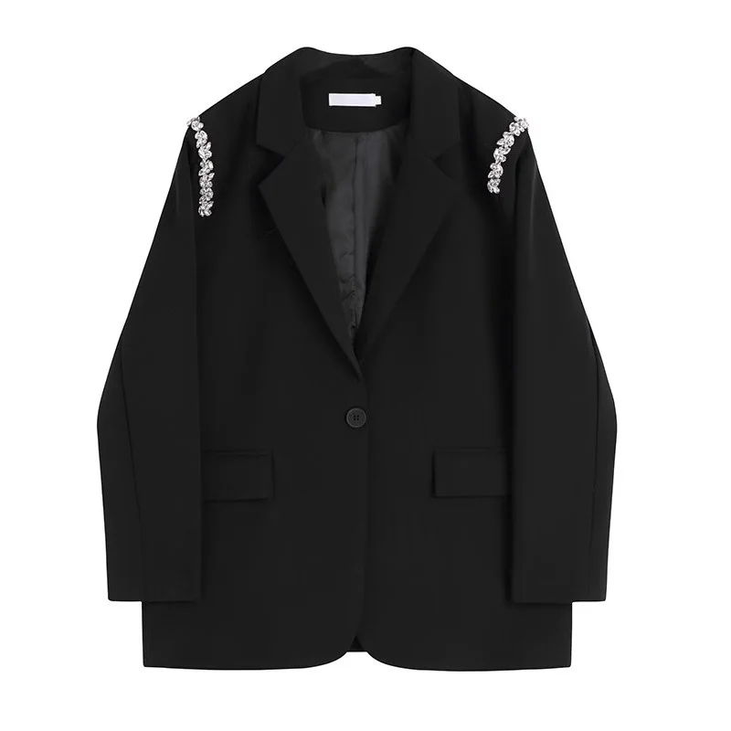 

Vintage Black Blazers Coats Spring Women Fashion Diamond Casual Notched Collar Long Sleeve Female Suit Jacket Casaco Feminino