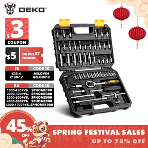 DEKO 53 шт,набор инструментов,инструменты,Инструменты для ремонта автомобиля, набор многофункциональных торцевых головок, динамометрический ключ, ящик для инструментов для деревообработки, портативный набор для ремонта