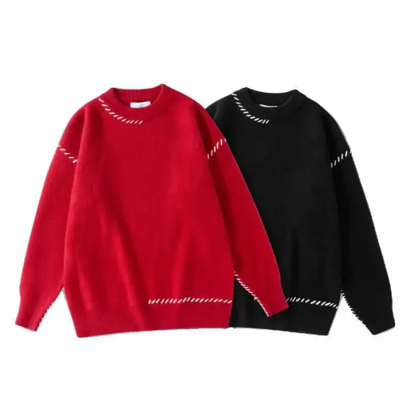 Осень/зима новый мужской нишевый дизайн цветной свитер с круглым вырезом