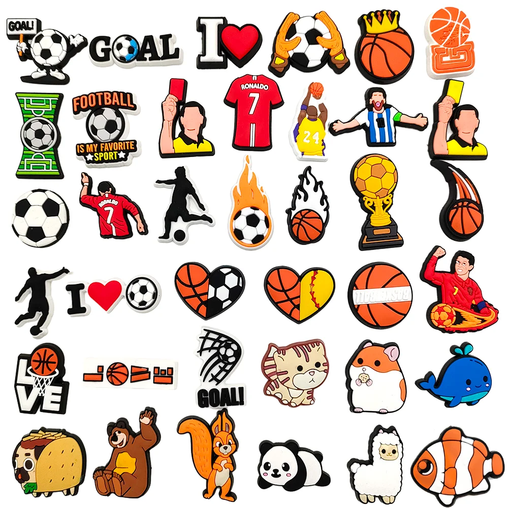 New Pack 10-24Pcs Sports Star Football Basketball PVC animal Garden Shoe Charms DIY Shoe Decoration Croc Charms Jibz boys gifts