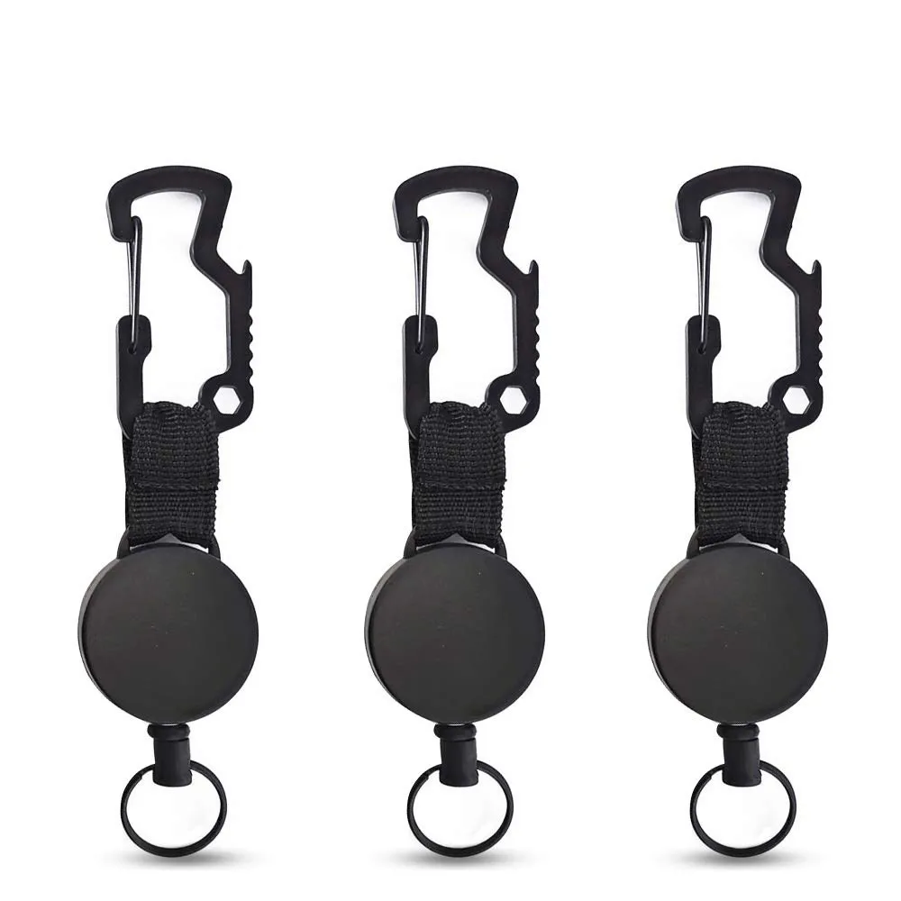 

3 In 1 Retractable Badge Steel Wire Cord Pull Key Ring Portable Bottle Opener Hexagonal Keychain Outdoor Return Key Chain