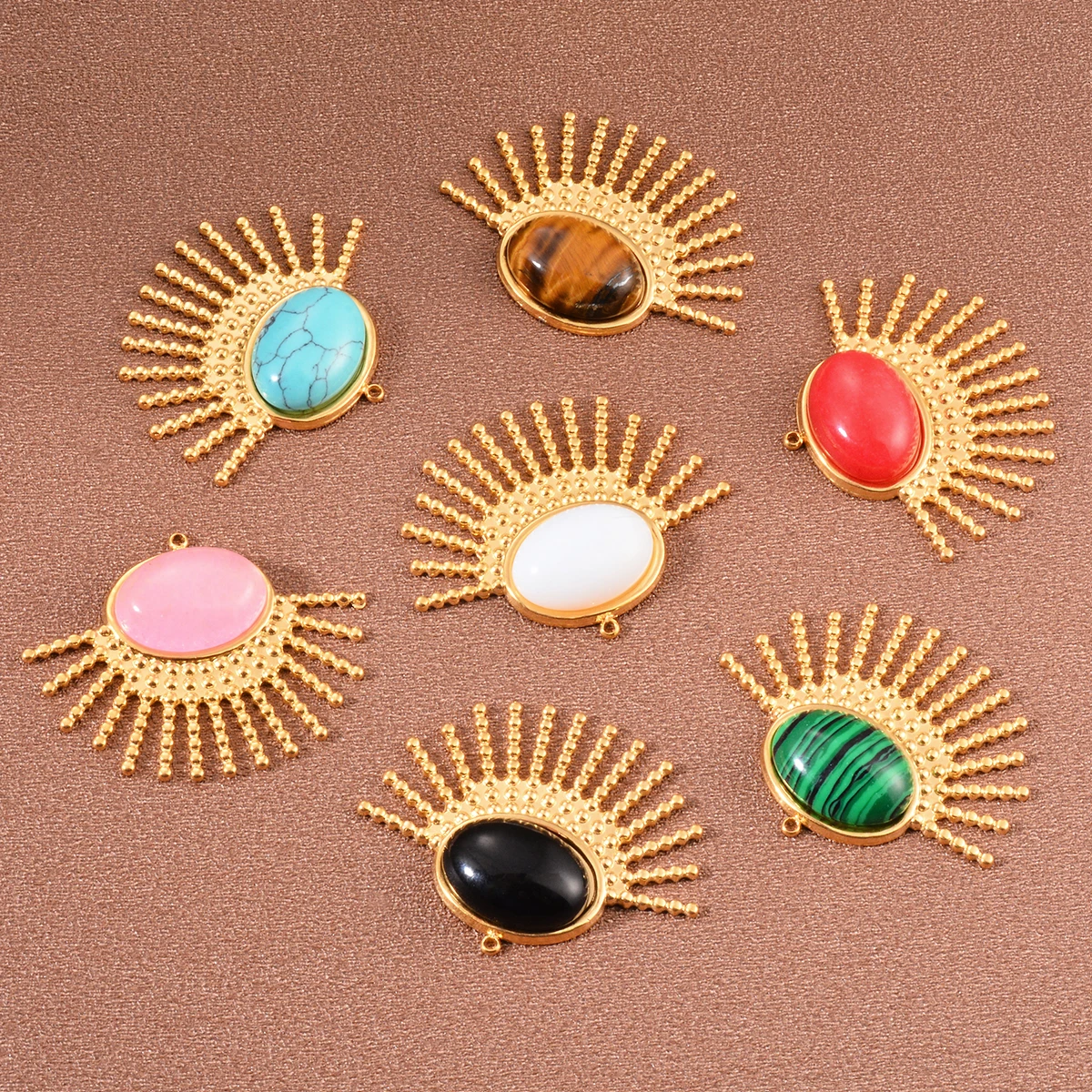 2pcs Stainless Steel Natural Stone Drop Dangle Earring Charms Boho Gold Plated Pendants for Women DIY Jewelry Making Accessories