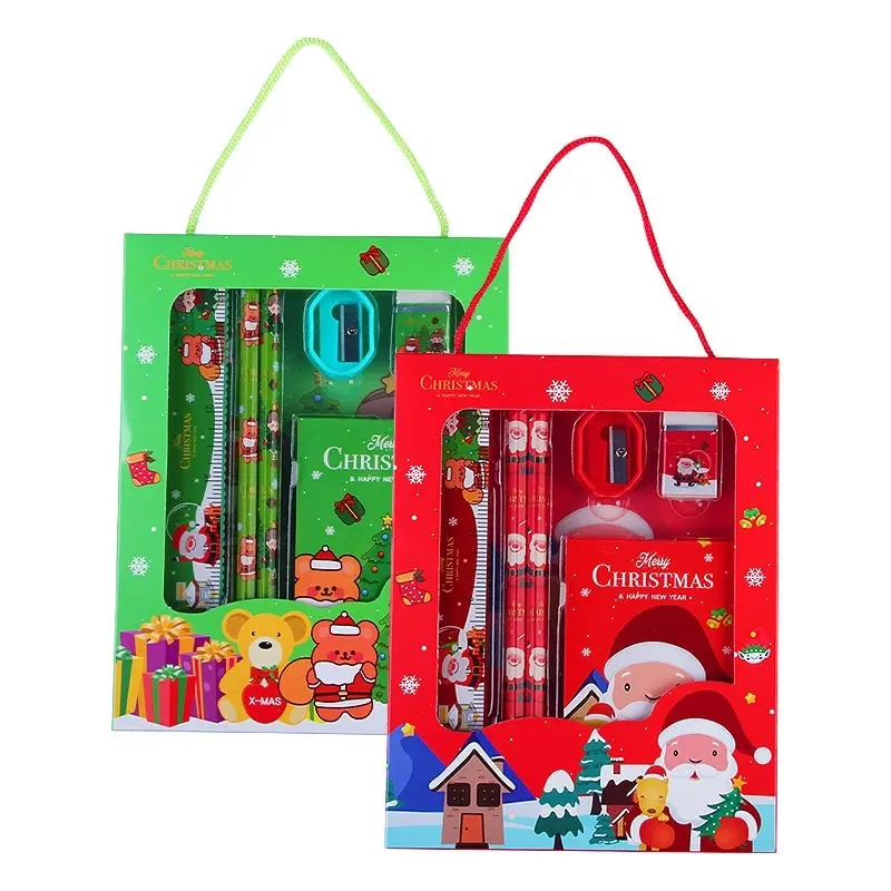 

6Pcs/set Christmas Stationery Series (Ruler +Pencil +Eraser +Pencil Sharpener +Memo pad )Kit Kids Stationery Gifts Students
