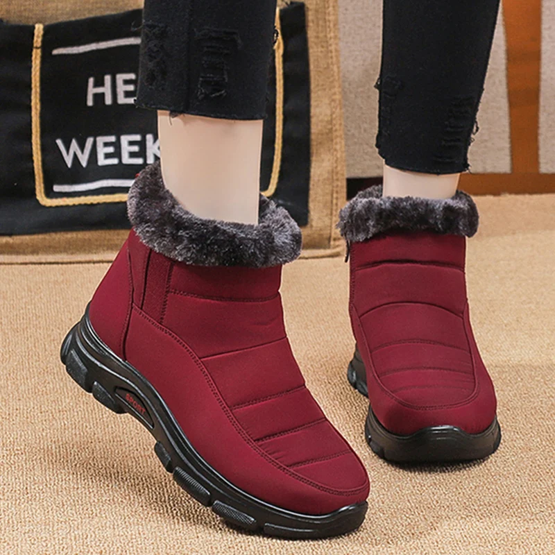 

Женские ботинки, плюшевая женская обувь, слипоны на платформе, обувь на плоской подошве для женщин, ботильоны, водонепроницаемые новые Botas ...