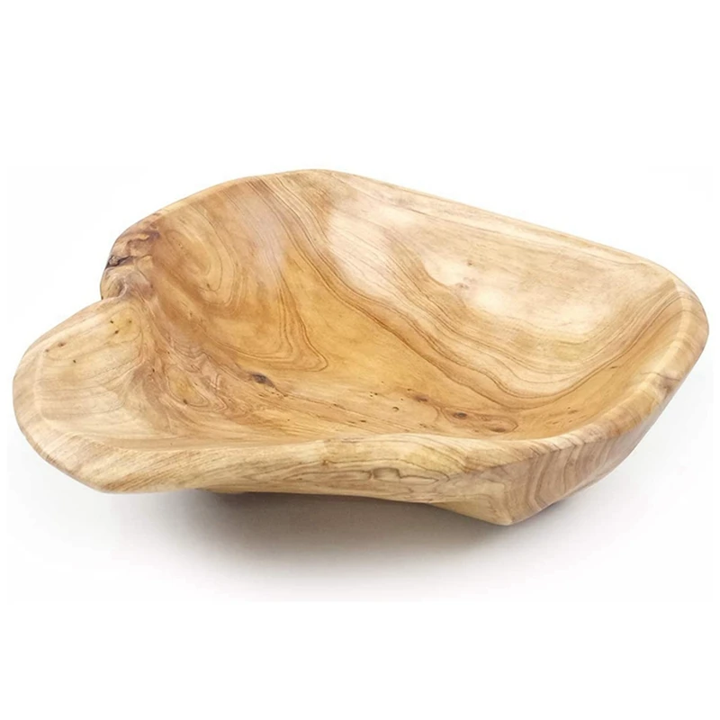 

2X Wooden Fruit Salad Serving Bowl Hand-Carved Root Bowls Creative Living Room Real Wood Candy Bowl 20-24Cm