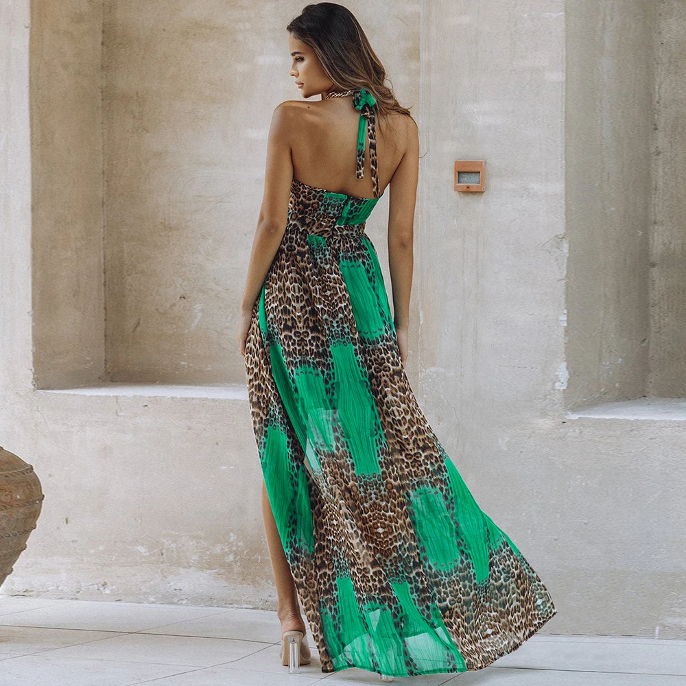 Женское длинное платье с лямкой на шее без рукавов |