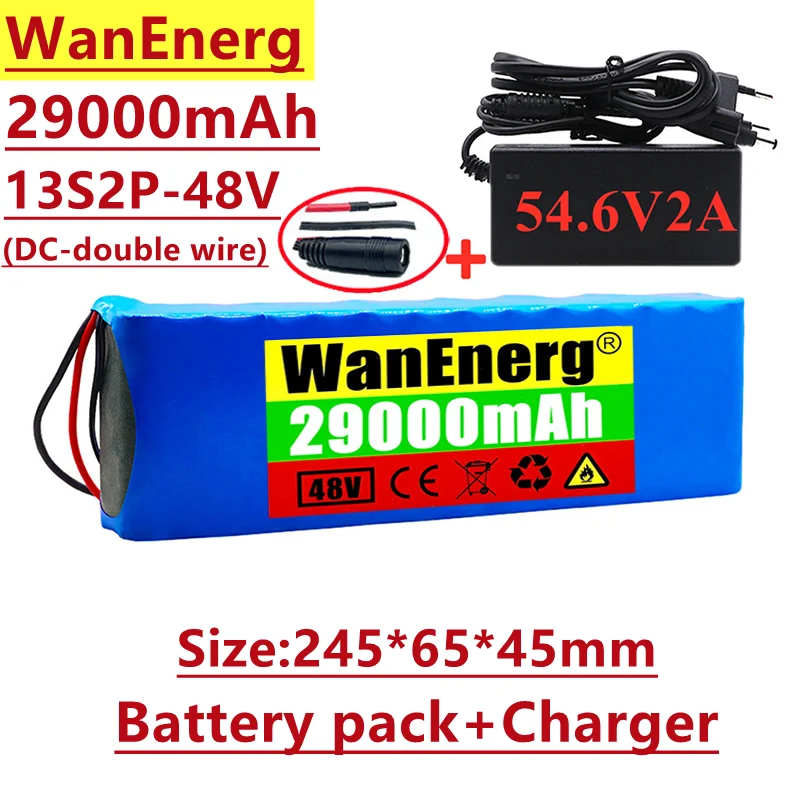 

48V lithium ion battery pack, 13s2p, 48V / 54.6V, 29ah, 1000W, suitable for eBike electric bicycle or scooter, with built-in BMS