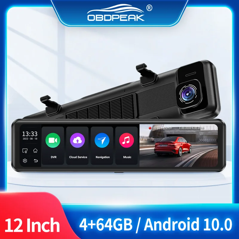 

Android 10.0 P10 12" Car Rearview Mirror DVR RAM 4GB ROM 64GB GPS Navigation Dash Cam ADAS 5G Hz WIFI Auto Video Recorder 24H
