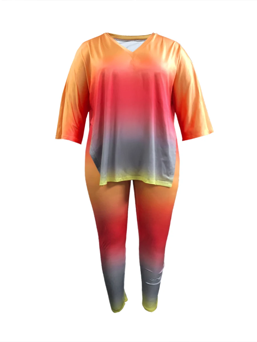 LW Большие размеры Комплекты из двух предметов с v-образным вырезом и градиентом