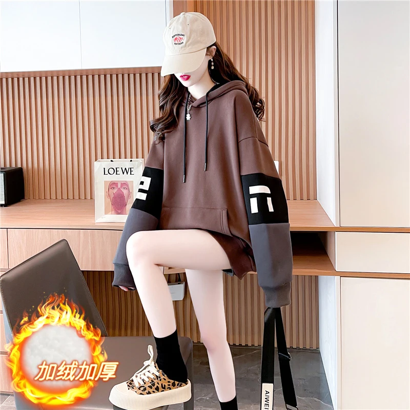 

Женский утепленный свитер с капюшоном, повседневный бархатный свитер в Корейском стиле на осень и зиму,