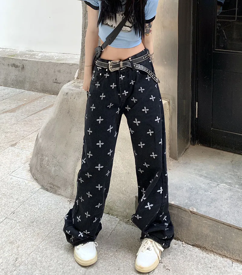 

New Ins All-match Black Streetwear women's pants Harajuku Korean Fashion Wide Leg Jean Female Straight Trouser Denim Pants Chic