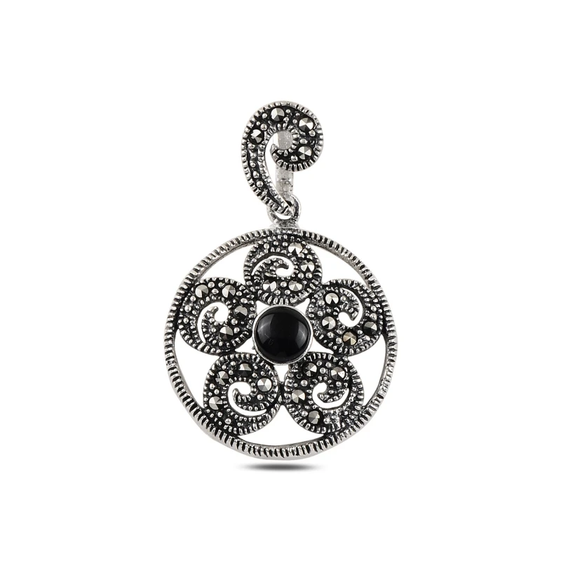 

Silver 925 Sterling Onyx & Marcasite Pendant