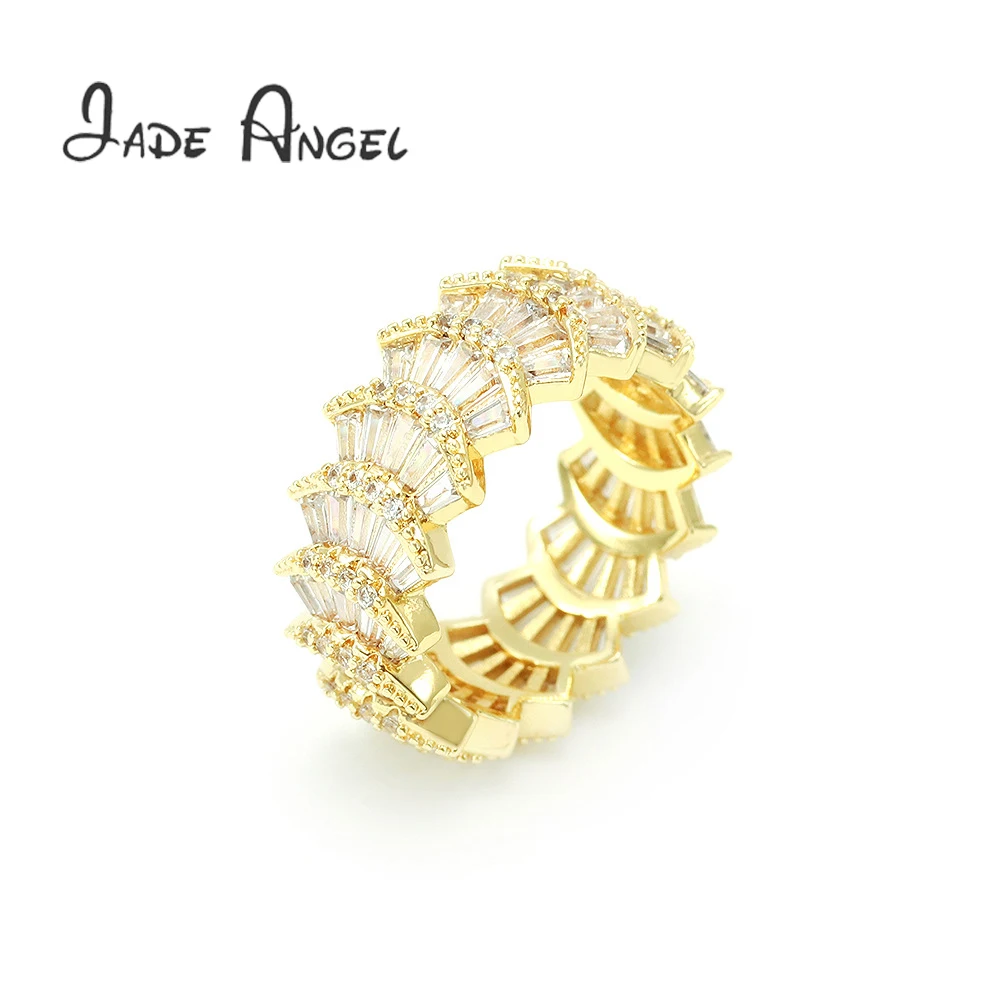 

JADE ANGEL 925 Sterling Silver Rings For Women Light Luxury Gold Plated Fanshaped Ring With Zircon Stylish Personalized Jewelry