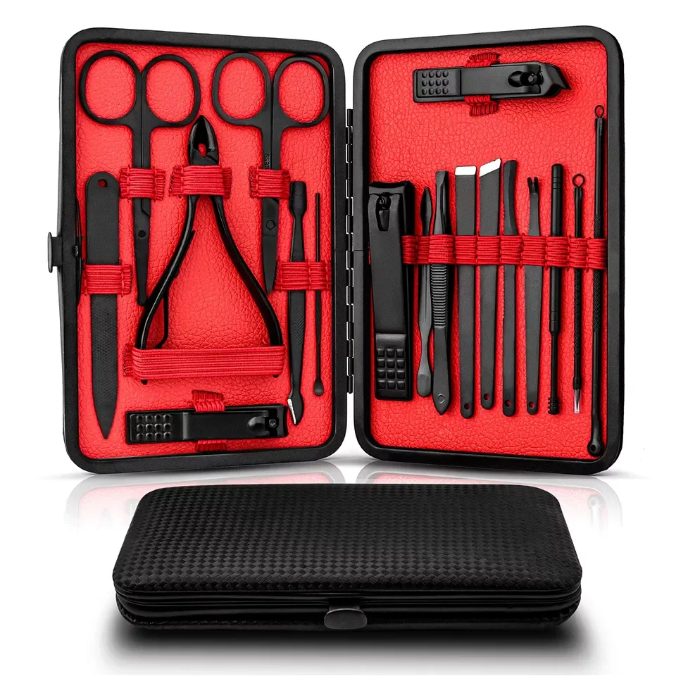 

Set 18 Pcs Nail Clippers Kit Stainless Steel Pedicure Tools Professional Grooming Kits Nail Care Tools for Travel