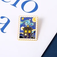 creative starry sky high rise oil painting metal enamel lapel pins diy square night sky art painting badge accessories gifts