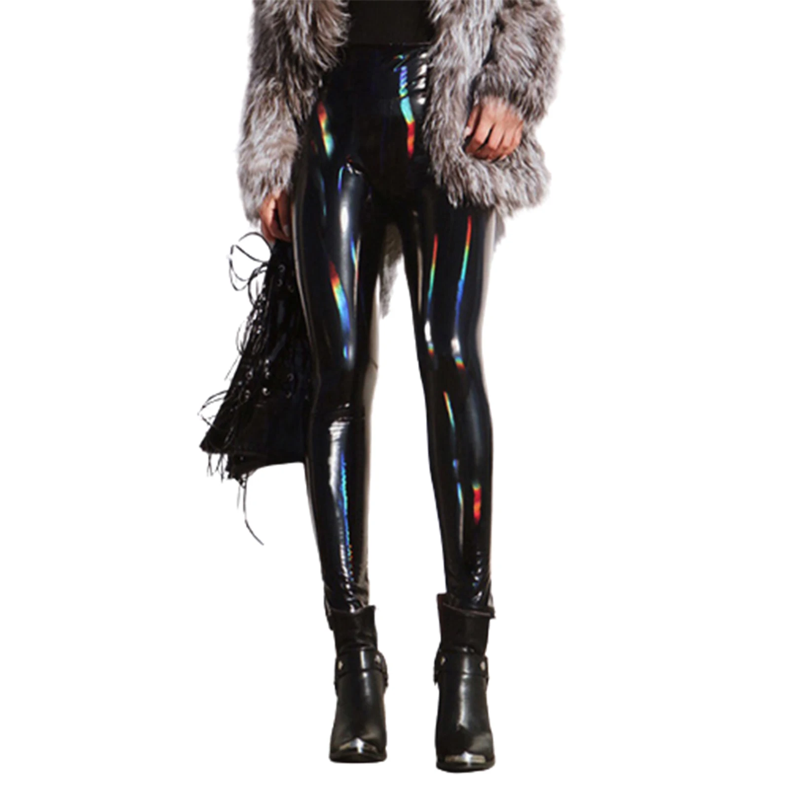 

Женские штаны из искусственной кожи на бедра, разноцветные отражающие мягкие на ощупь тканевые штаны для рождественского подарка на День святого Валентина