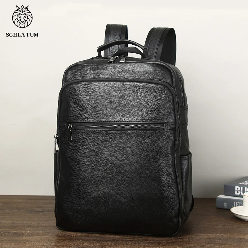 

SCHLATUM Cowskin 100% Genuine Leather Men's Backpack Fashion Large Capacity For Boy Leather Laptop Backpack Bag