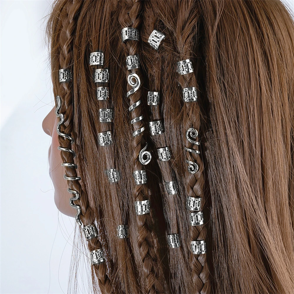 

28pcs/set Curve Snake Hair Braid Dreadlock Beads Hairpins for Women Girls Spiral Hair Ring Clips Round Charms Braider Wholesale