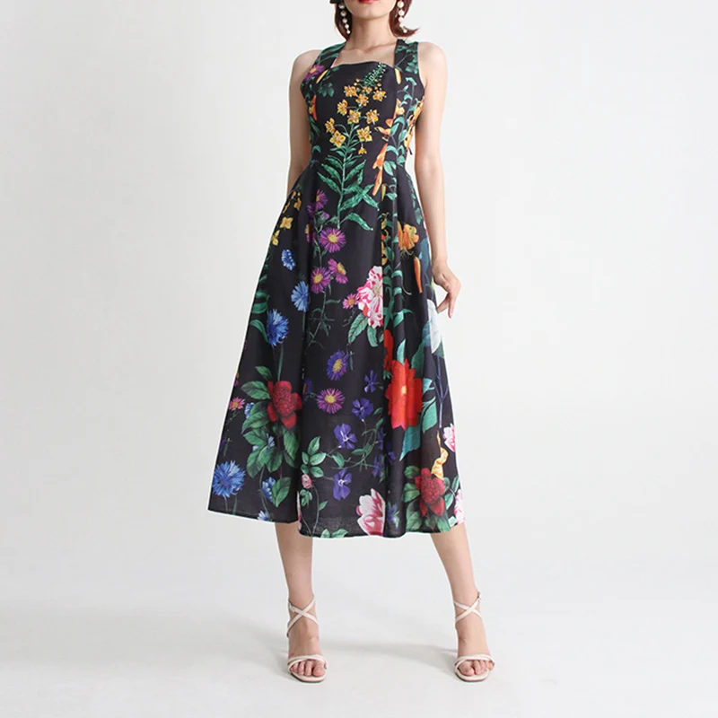 

Богемное платье, летнее модное женское пляжное платье на бретелях-спагетти для отпуска, с цветочным принтом и бисером, миди Vestidos вечерние ...