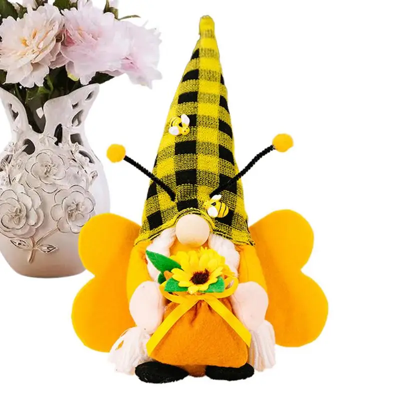 

Bumble Bee Gnome Plush Sunflower Faceless Dwarf Plush Spring Gnome Decor Cute Swedish Tomte Elf Stuffed Doll Farmhouse Tier Tray