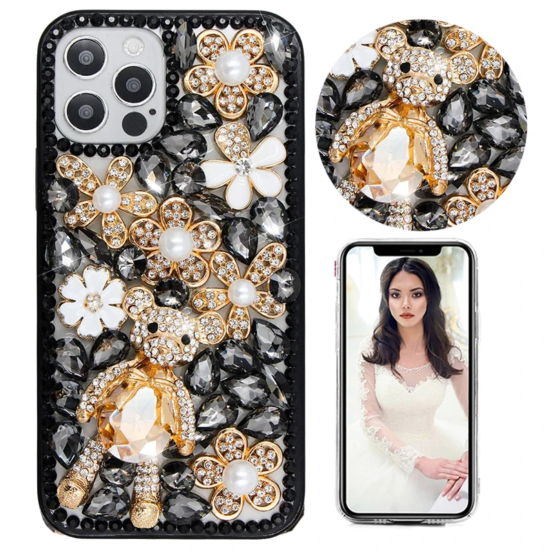

Роскошный блестящий чехол с милым медведем для iPhone 13 11 12 Pro Max XS XR X 6 6S 7 8 Plus SE 2020, блестящий роскошный чехол с бриллиантами