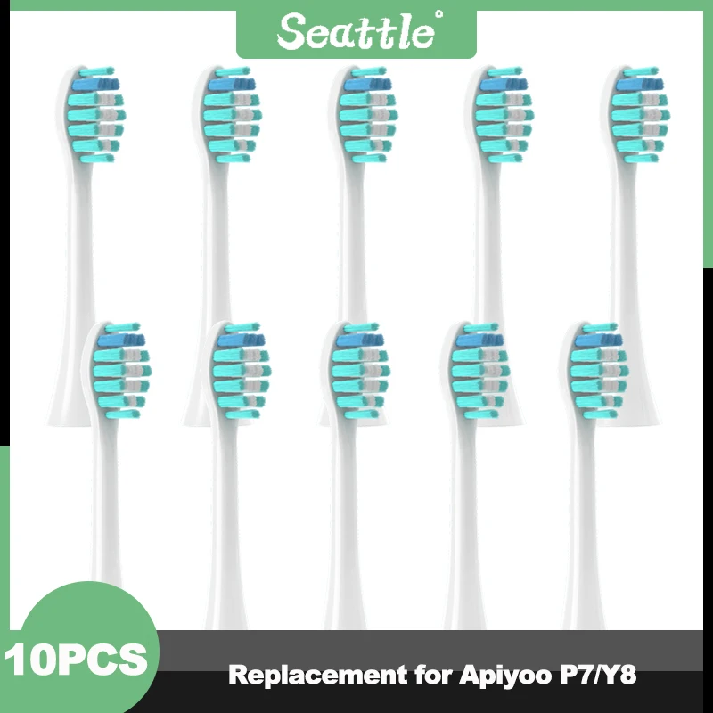 New Type 10pcs Replacement for Apiyoo P7/Y8 Toothbrush Heads Electric Tooth DuPont Soft Brush Heads Smart Clean Head Nozzle