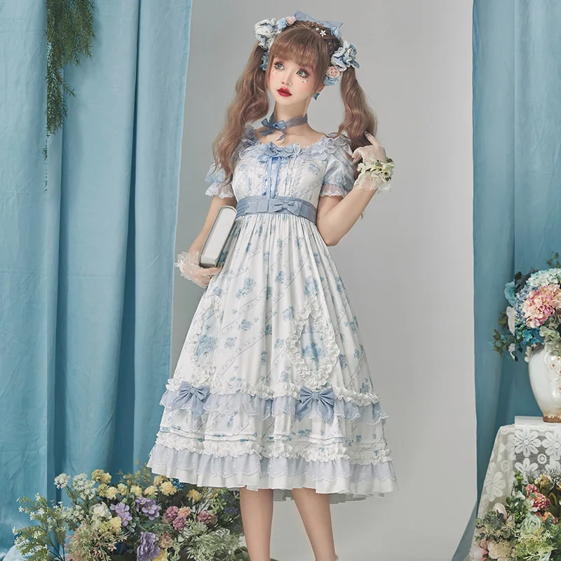 

Peace in Blue ~ Sweet Country Style Short Sleeve Lolita Dress Midi Summer Dress