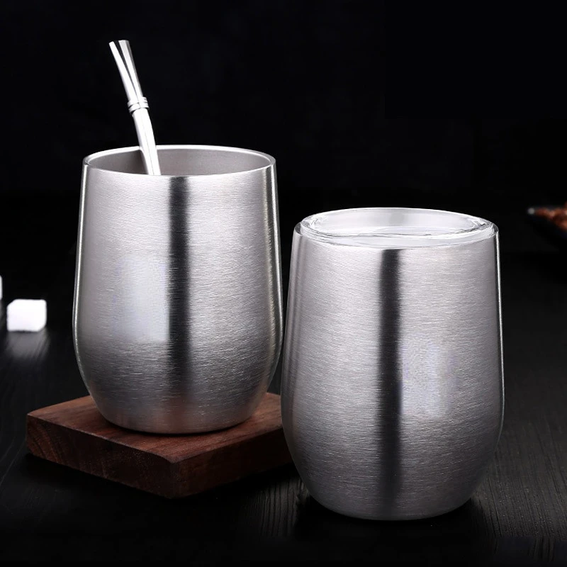 

Stainless Steel Water Cup 304 Cup Office Small Tea Container Anti-Fall with Cover Double-Layer Anti-Scald Handy Coffee Cup