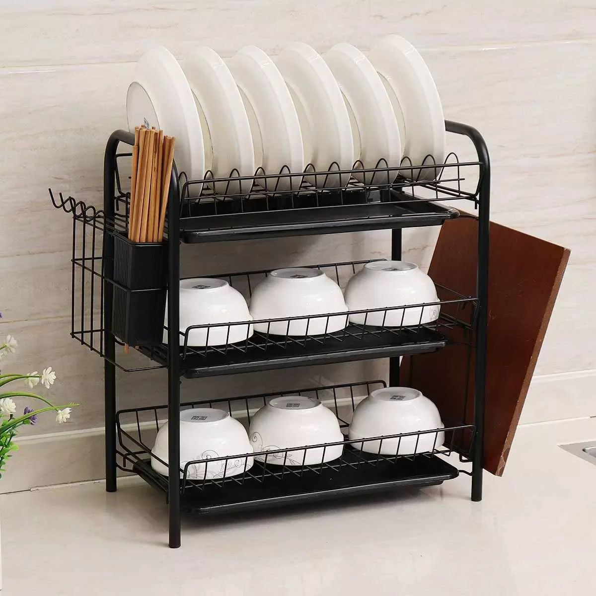 

2/3 Tiers Dish Drying Rack Holder Basket Plated Iron Home Washing Great Kitchen Sink Dish Drainer Drying Rack Organizer Black